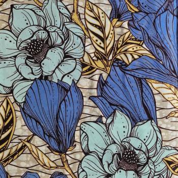 Afrikanischer Wax Print Stoff Baumwolle BLUE FLOWERS